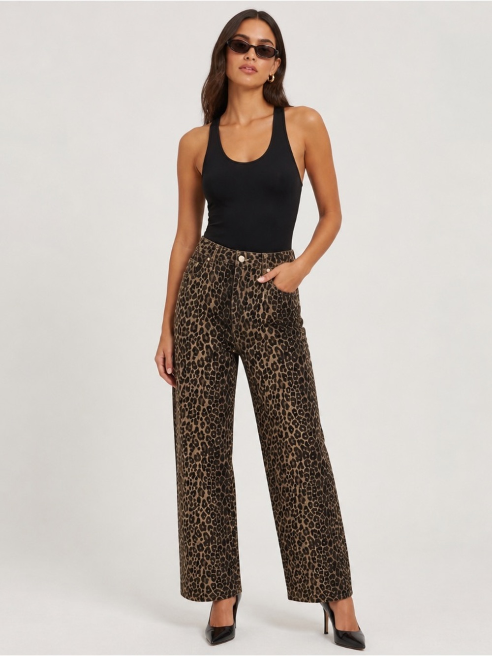 Vero Moda We Do Denim‎ Leopard Print Cropped Wide Leg Jeans